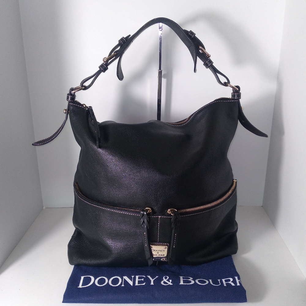 DOONEY & BOURKE DILLEN Black Pebbled Leather Large Hobo Bag